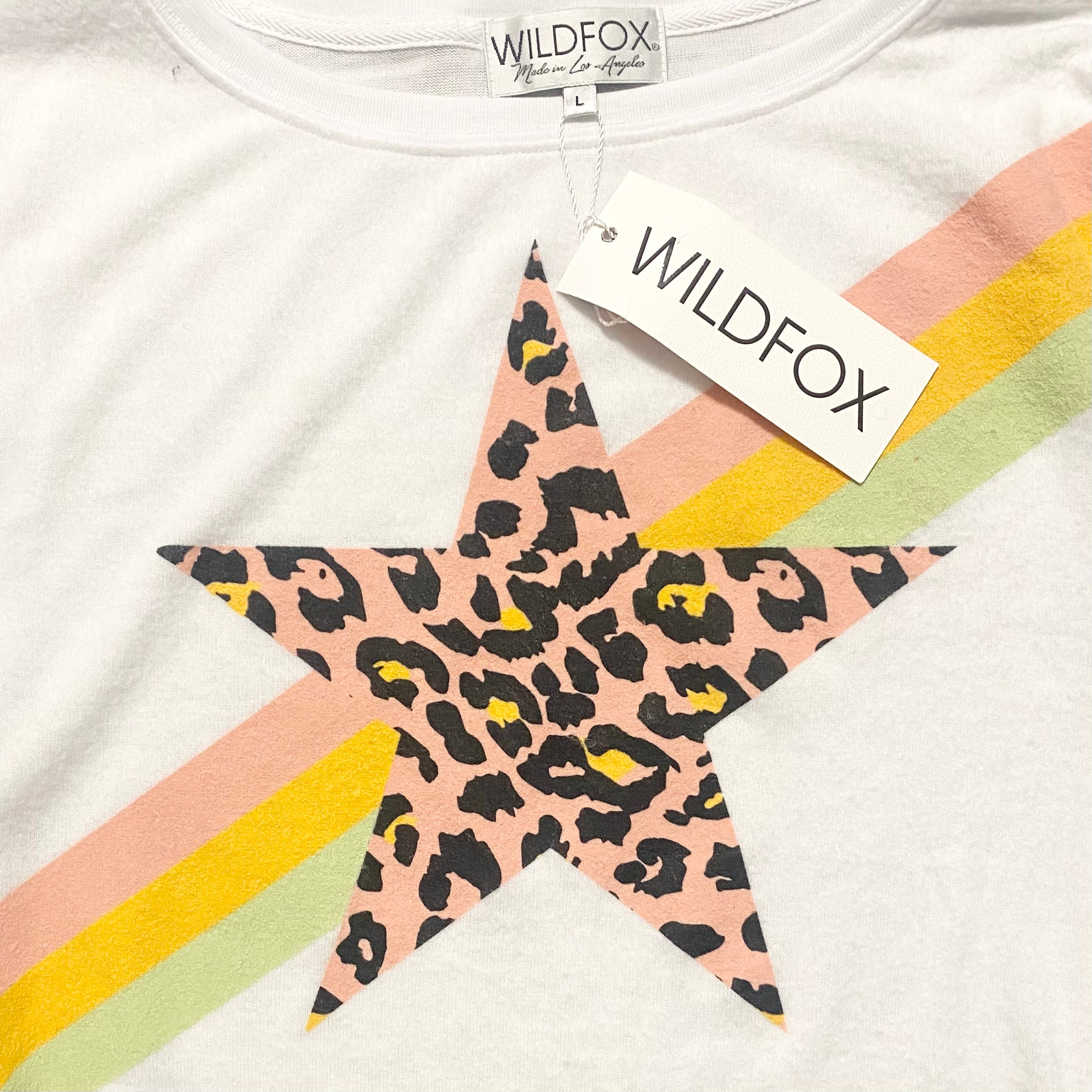 Wildfox Leopard Star Baggy Beach Jumper in Clean White Poppy and