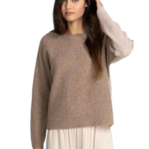 Johnny Was Calme Color Block Recycled Cashmere Sweater in Tan and Brown
