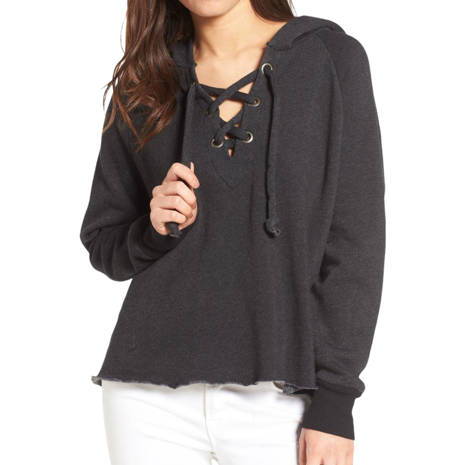 Wildfox Hutton Hoodie in Dark Gray and Clean White Contrast
